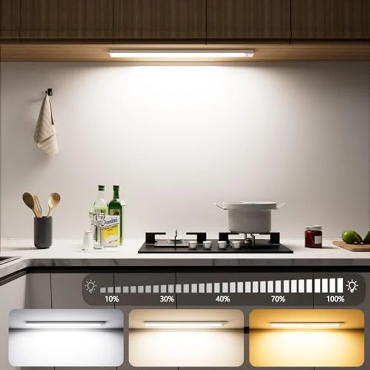 Schrankbeleuchtung 3000K 4000K 6500K, 43.5CM/108LEDs Bewegungsmelder Led Leiste 2500mAh Batterie, Unterbauleuchte Küche LED Farbmodi Dimmbar USB-C Wiederaufladbar, Led Lampe für kleiderschrank, Küche – Bild 2