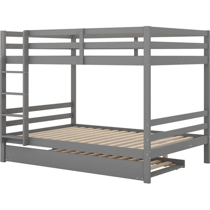 Etagenbett 140x200 mit Ausziehbett, Kiefernholz, Kinderbett Doppelstockbett mit Treppe, platzsparendes Hochbett Gästebett – Bild 7
