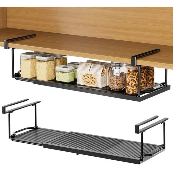 Yorbay Hängekorb Multifunktional Unterregal Hängekorb, Verstellbarer 38-70 cm, zusätzlicher Stauraum ohne Bohren, Schwarz – Bild 4