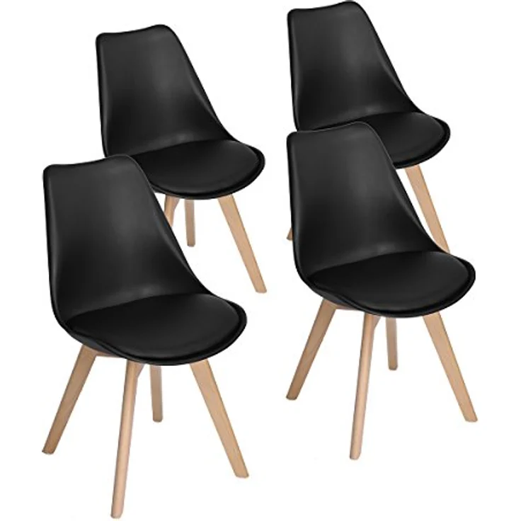 EGGREE 4er Set Esszimmerstühle mit Massivholz Buche Bein, Retro Design Gepolsterter lStuhl Küchenstuhl Holz, Schwarz – Bild 2