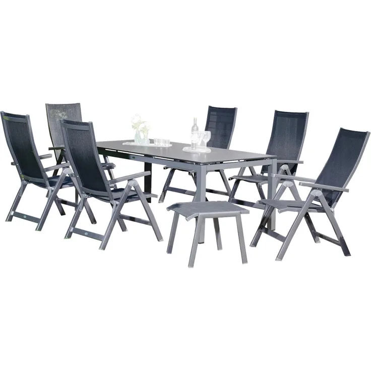 Sonnenpartner 8-teilige Sitzgruppe Fresno & Base 160x90 cm Aluminium anthrazit