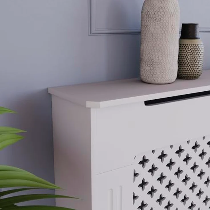 Vida Designs Oxford-Heizkörperabdeckung, moderner weißer MDF-Schrank mit Rillen, oberes Regal aus Holz, mittelgroß – Bild 6