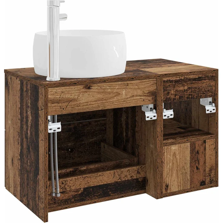 vidaXL Wandmontiertes Badezimmermöbel-Set 2 stk. Altholz 3403926 – Bild 6