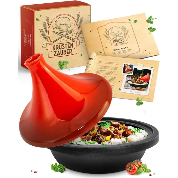 Krustenzauber Dampfgartopf Tajine Topf 2-4 Personen - Hochwertige 27cm Gusseisen Tajine, (Tajine Induktion und Ofengeeignet, Tajine-Topf, marokkanische Tajin, Tachine, Tagine, Tahini, Tajines, Tahin)