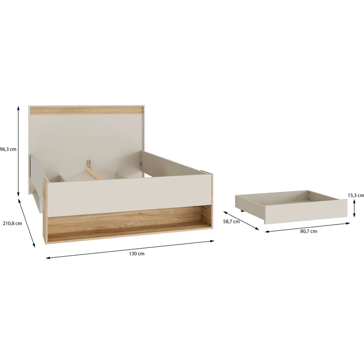 Stauraumbett >WEXLIN< in Sand / Mauvella Eiche Dekor - 130x96,3x210,8cm (BxHxT) – Bild 6