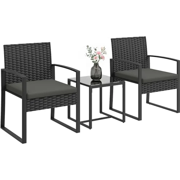 Outsunny Sitzgruppe mit 2 Gartenstühlen, Couchtisch, abnehmbar Kissen, (Gartenmöbel-Set, 3-tlg, Bistroset), für Garten, Terrasse, Dunkelgrau – Bild 1