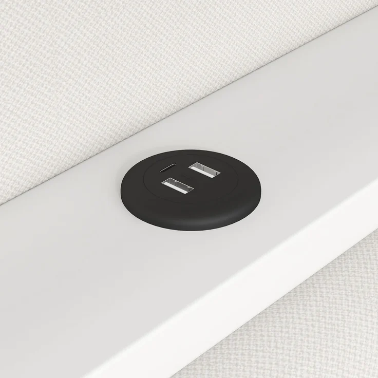 Gepolstertes 90x200 Tagesbett mit USB-Anschlüssen und LED-Gürtel, mit Ausziehbett und Schreibtisch, Weiß – Bild 10