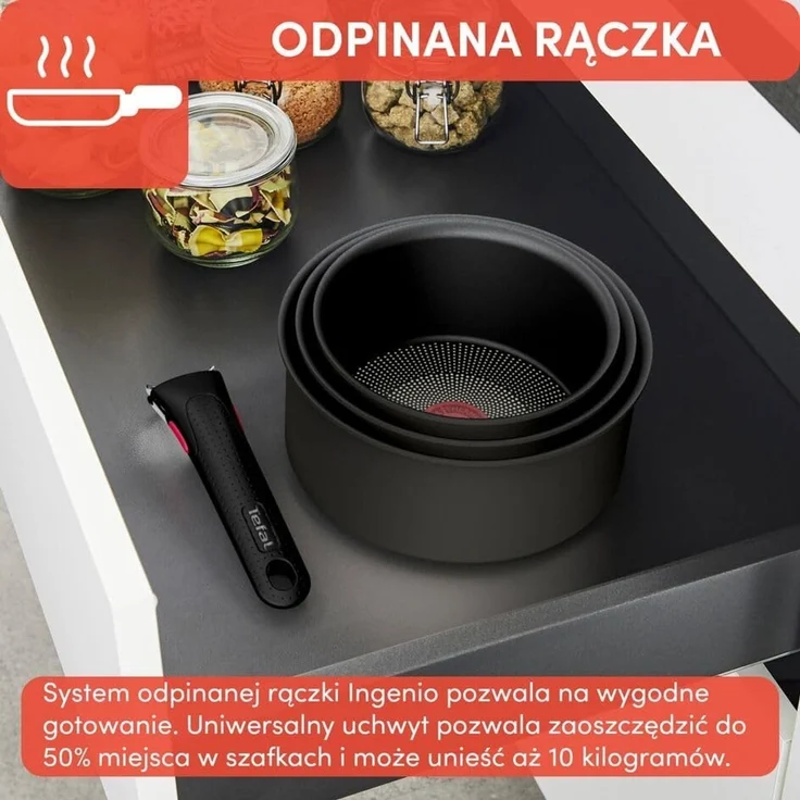 Tefal Topf-Set Ingenio Ultimate, Topf und Pfannenset abnehmbarer Griff, stapelbar, Aluminium (Set, 10-tlg, Kasserolle 16/20cm, Schmorpfanne 24cm, Pfanne 24/28cm, Deckel, Griffe), platzsparend, Pfannenset Induktion mit Antihaftversiegelung, L76491 – Bild 4