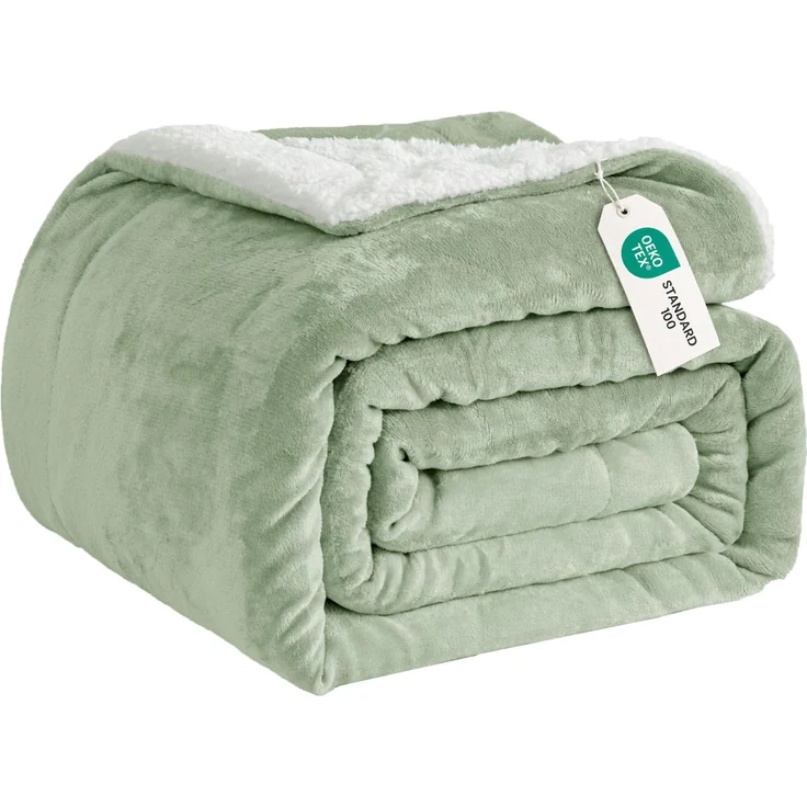 Good Nite Sherpa Kuscheldecke Flauschig 230x270 cm Wolldecke Grün | 440 g/m² Decke füR Sofa & Wohnzimmer, Extra Dick Tagesdecke Beidseitige, Warmes Wintergeschenk