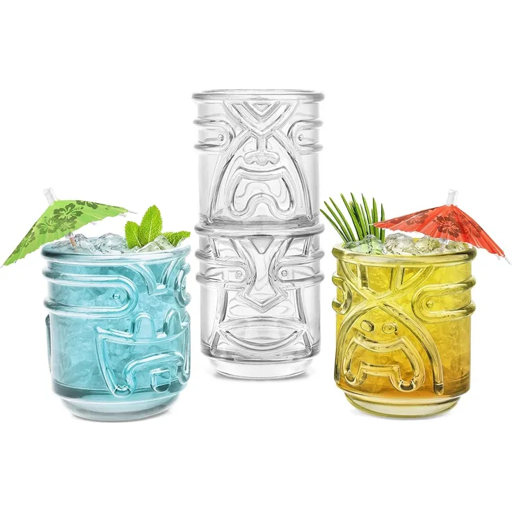 Final Touch TIKI Stapelbar TUMBLERS Glas Cocktailgläser CLEAR Klar 355ml Hawaiian Themed 4 Stück - TK5303