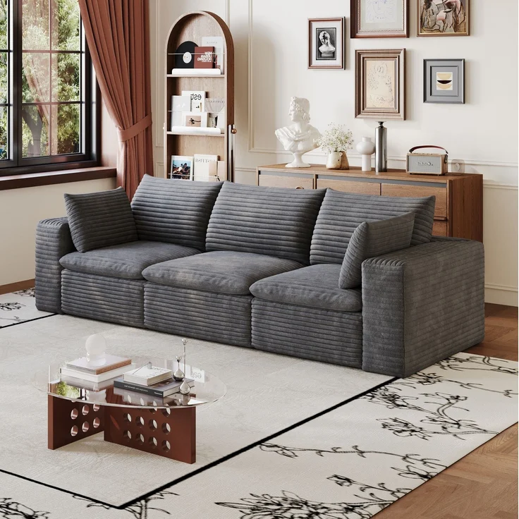 DESVIAE Sofa modular 260x60x90 cm aus Stoff in Dunkelgrau mit Schaumstoffpolsterung – Bild 1