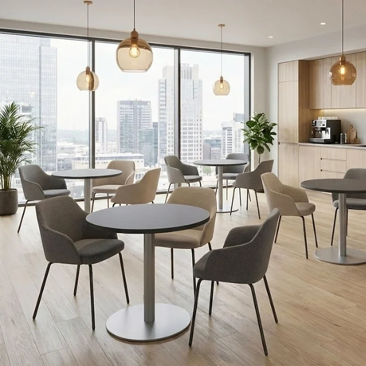 bümö Besprechungstisch, Esstisch groß, Tisch rund 100x100 cm in Nussbaum, Gestell: graphit - großer Rundtisch für 2 Personen mit Holz-Platte, Säule aus Metall, Konferenztisch, Bistrotisch, STF10-N-G – Bild 10