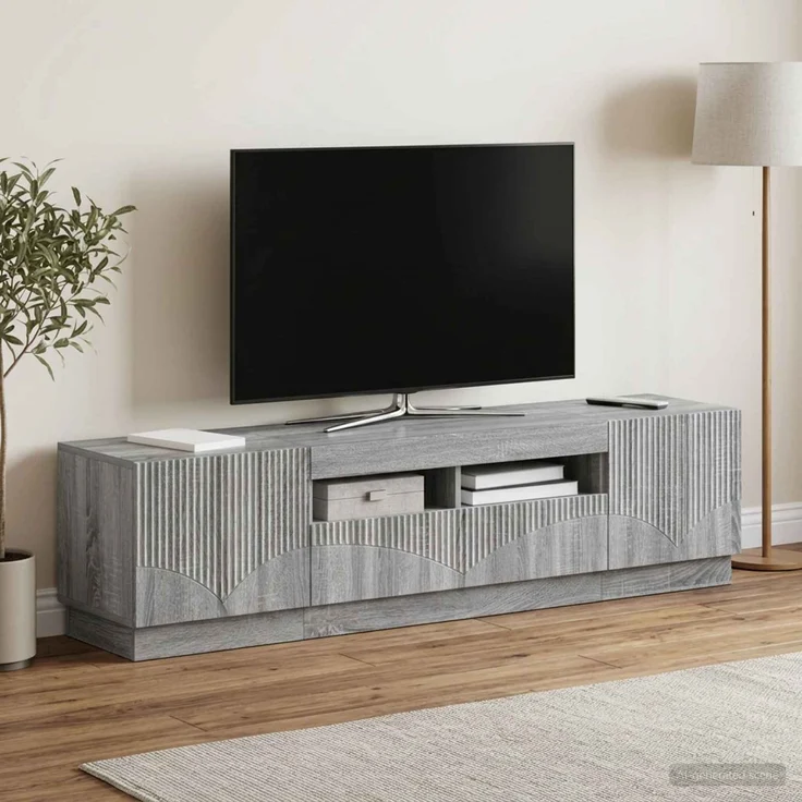 vidaXL LED-TV-Schrank HOORN 3 stk. Sonoma-Grau Holzwerkstoff 3416848 – Bild 1
