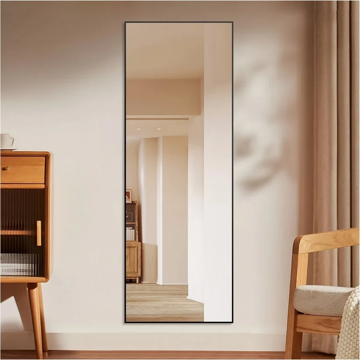 Hopibath Spiegel groß für Wohnzimmer Kinderzimmer Garderobe Flur Hotel (Ganzkörperspiegel Schwarz Eckig, 150x50, 160x40, 140x40), Alurahmen, 4 Installationsmethoden – Bild 5