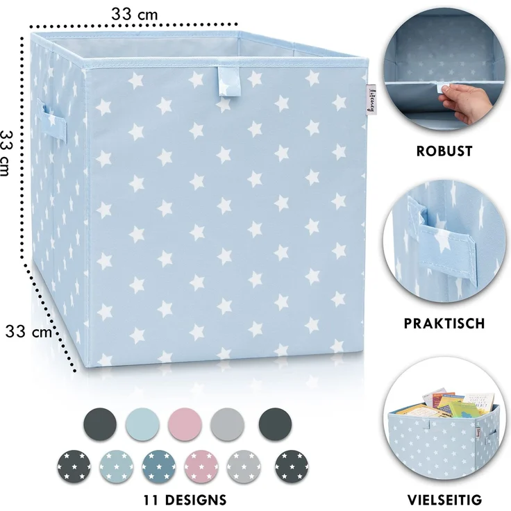 LIFENEY Aufbewahrungsbox mit Sternenmotiv in Hellblau, Spielzeugbox mit Sternen passend für Würfelregale, Ordnungsbox für das Kinderzimmer, Aufbewahrungskorb als Accessoire für Zuhause | 33x33x33 cm – Bild 2