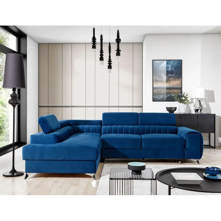 Ecksofa mit Schlaffunktion Sofa ELENI Stoff Kronos Blau Ottomane Links