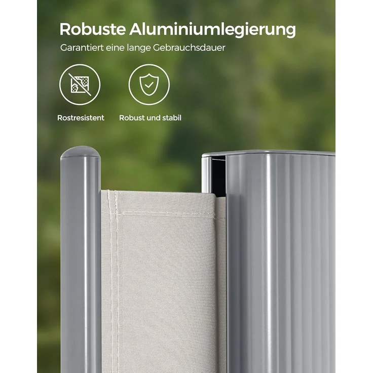 Songmics Seitenmarkise Aluminium, Einziehbar, 180x400 cm, Sichtschutz, Sonnenschutz, Blickdicht, Windschutz, für Balkon, Terrasse, Garten, Beige, GSA184E01 – Bild 5