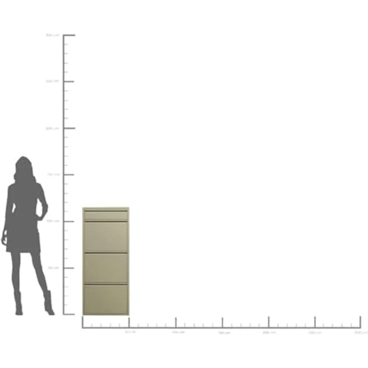 Kare Design Schuhschrank Caruso 3 Plus 1, Khaki, 114,5x50x15cm, Schuhkipper, Schuhregal, Schuhablage, 3 Fächer für 6 Paar Schuhe + 1 Fach für Schlüssel, Stahl, Schmal, Eingangsbereich – Bild 2