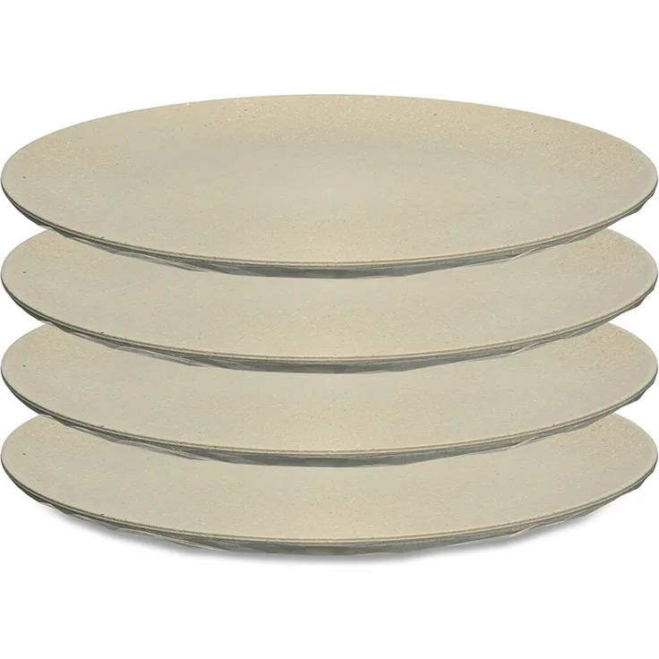 Koziol Flacher Teller 4er-Set Club Plate, Speiseteller, Kunststoff-Holz-Mix, Nature Desert Sand, 26 cm, 5005700