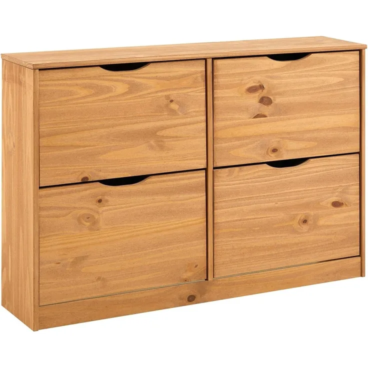 IDIMEX Schuhkommode BASIL, Schuhschrank Schuhkipper Schuhkommode 4 Klappen Kiefer massiv honigfar