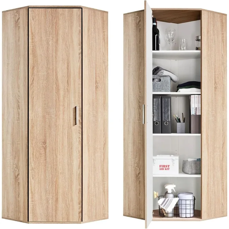 mokebo® Eckschrank in Sonoma Eiche aus Holz 'Der Lange' moderner Mehrzweckschrank für Flur, Schlafzimmer und Wohnzimmer, Schrank & Haushaltsschrank | 64 x 180 x 64 (B/H/T in cm) | Braun