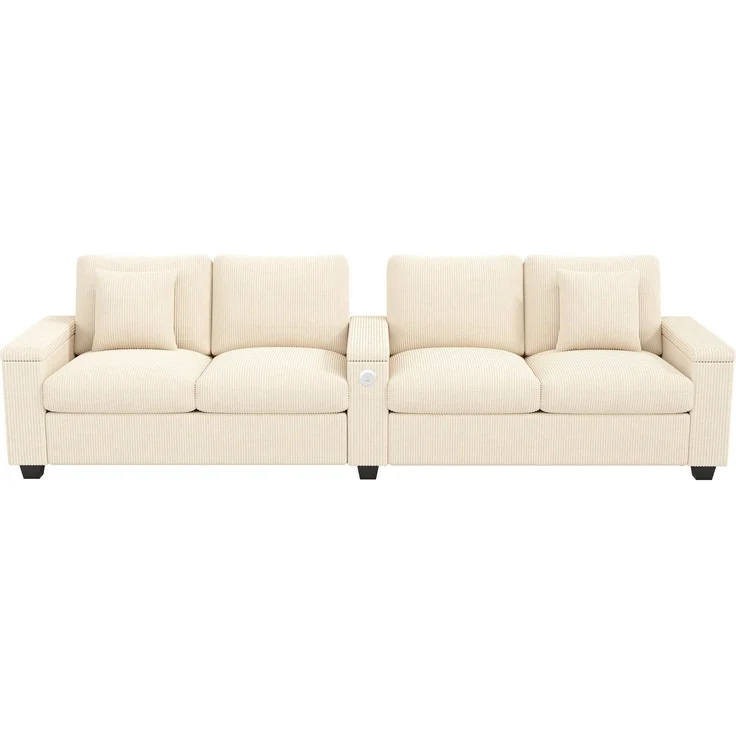 Big-Sofa mit Mehrfachsteckdosen und Stauraum, USB und Type-C, 4-Sitzer, inkl. loser Rückenkissen, Cord Bezug – Bild 6