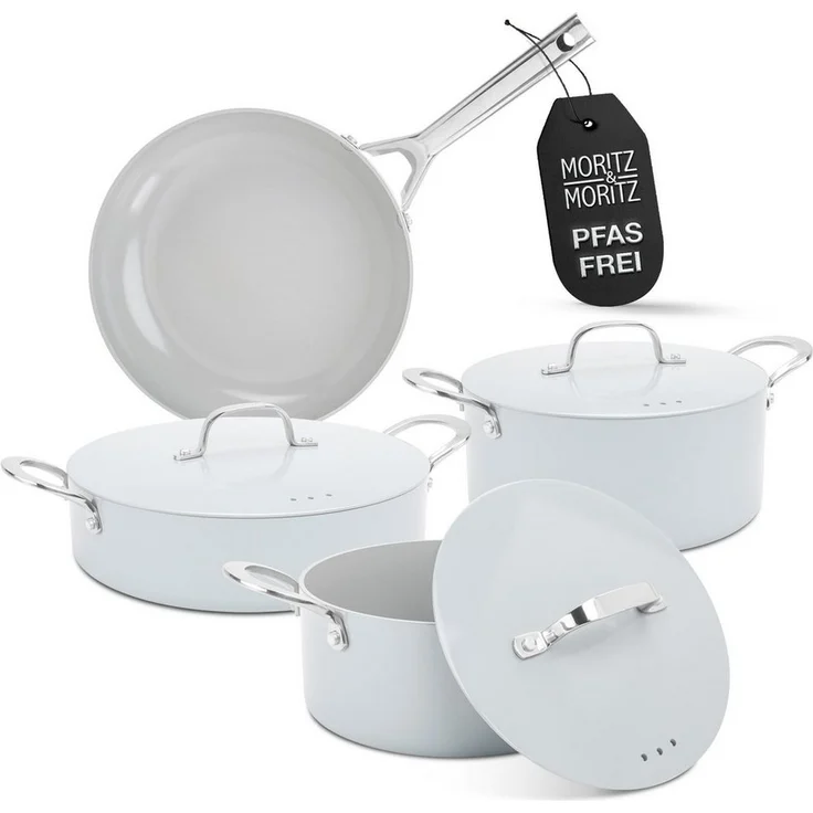 Moritz & Moritz Topf-Set 7-tlg Topf- und Pfannenset Grau, Aluminium (Set), für alle Herdarten geeignet – Bild 1