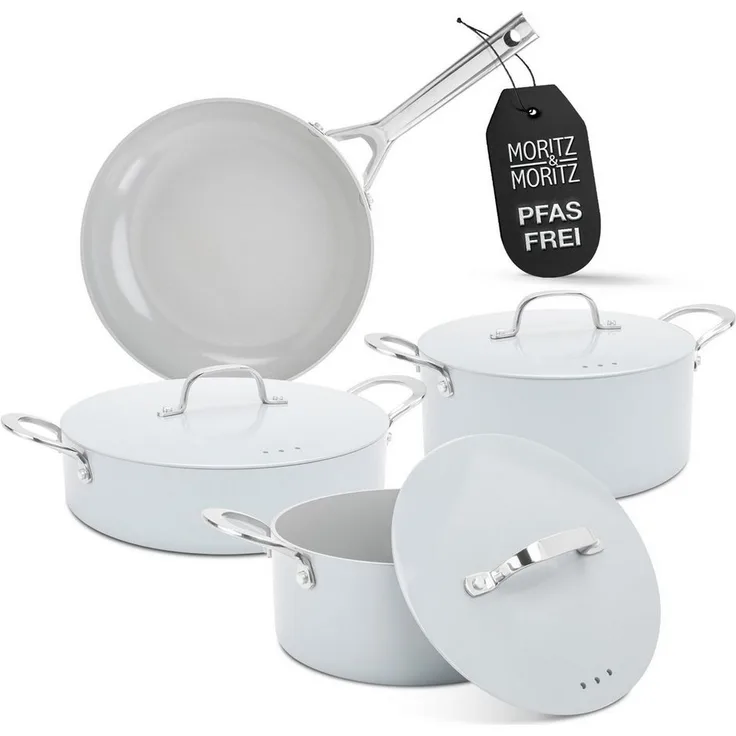 Moritz & Moritz Topf-Set 7-tlg Topf- und Pfannenset Grau, Aluminium (Set), für alle Herdarten geeignet