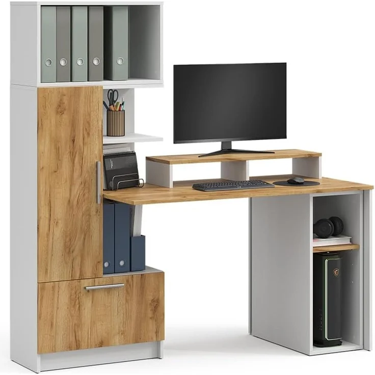 Schreibtisch Tomy Weiß/Goldkraft Eiche 150 x 59 cm 4er Set Vicco – Bild 5