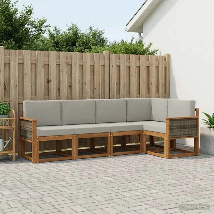 vidaXL Outdoor-Sofagarnitur 5 stk. 5-Sitzer Natur und Hellgrau 3385207 – Bild 1