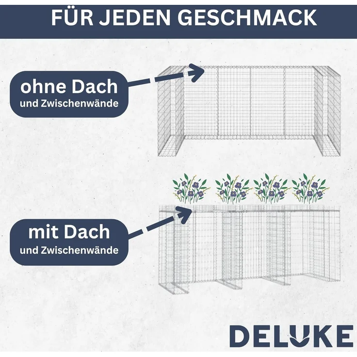 DELUKE® 1er Gabionen Mülltonnenbox ESOL 110x110x100cmMülltonnenverkleidung für 1 Tonne Gabionenwand Müllbox aus Steinen Mülltonnenschutz – Bild 5