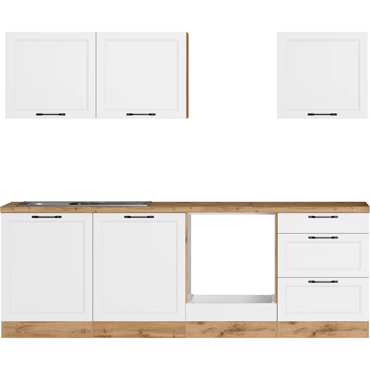 Küchenzeile 240 cm in weiß und Eiche, Arbeitsplatte in Eiche, MONTERREY-03 – Bild 3