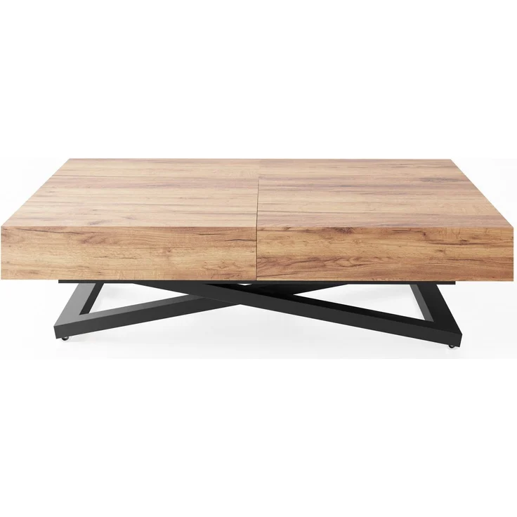 WFL GROUP Couchtisch Cavetta U höhenverstellbar ausziehbar mit schwarzen Metallbeinen (erhältlich in einer Größe – 120x80x27-76 cm, ausziehbar auf 200 cm), industrial Tisch in Holzoptik für Küche, Esszimmer oder Wohnzimmer – Bild 1