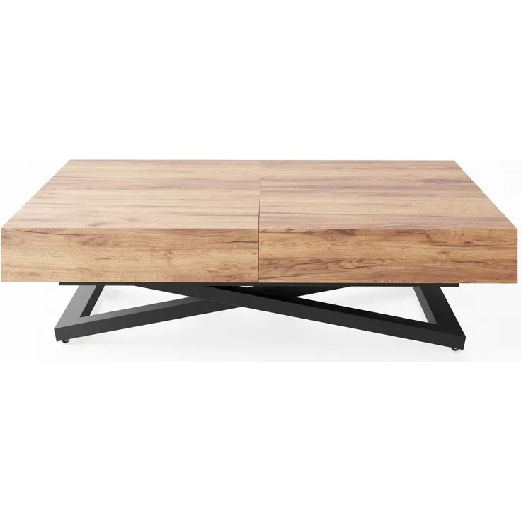 WFL GROUP Couchtisch Cavetta U höhenverstellbar ausziehbar mit schwarzen Metallbeinen (erhältlich in einer Größe – 120x80x27-76 cm, ausziehbar auf 200 cm), industrial Tisch in Holzoptik für Küche, Esszimmer oder Wohnzimmer