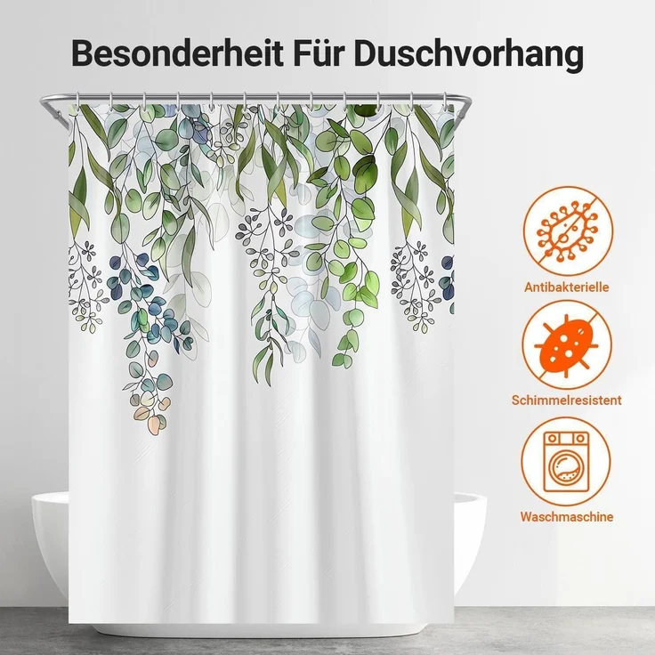 Duschvorhang 240x200cm Polyester Grüne Grasblume 240 x 200 cm – Bild 7