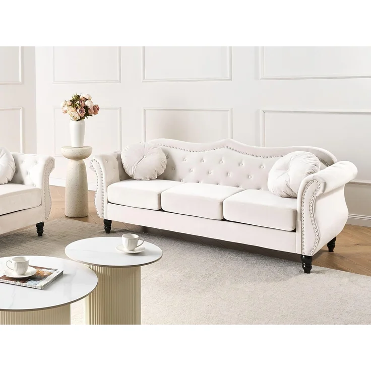 Sofa 3-Sitzer SKIEN Samtstoff Hellbeige – Bild 2