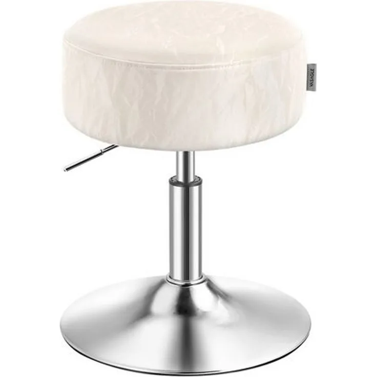 Schminkhocker, Schminkstuhl, Sitzhocker, höhenverstellbar, 360° drehbar, PU, dicke Polsterung, für Schlafzimmer, Küche, Esszimmer, cremeweiß