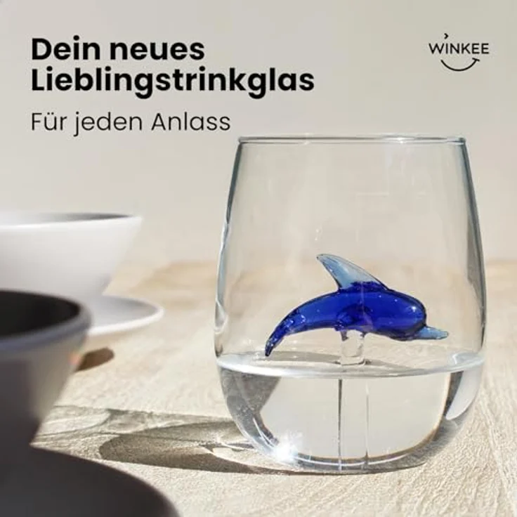 Winkee Glas Winkee - Handgemachtes Delphin Glas, Kristall-Trinkglas, Dessertg – Bild 3