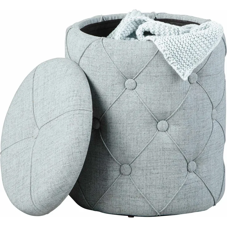 Polsterhocker Hocker YAPAK mit Stoffbezug in Grau und Knopfheftung