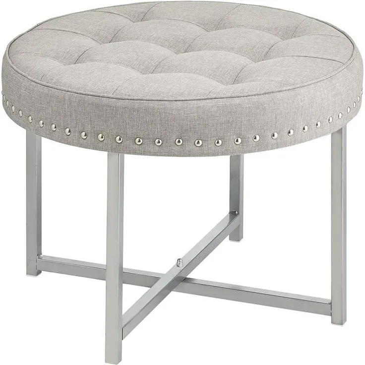 Sitzhocker Polsterhocker rund mit moderner Nietenverzierung mDesign grau silber