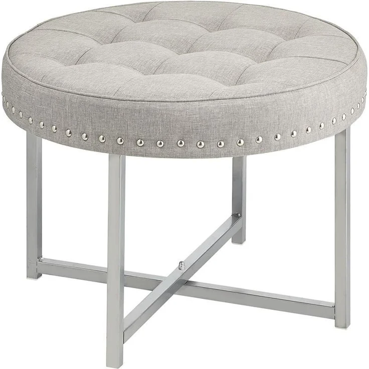 Sitzhocker Polsterhocker rund mit moderner Nietenverzierung mDesign grau silber – Bild 1