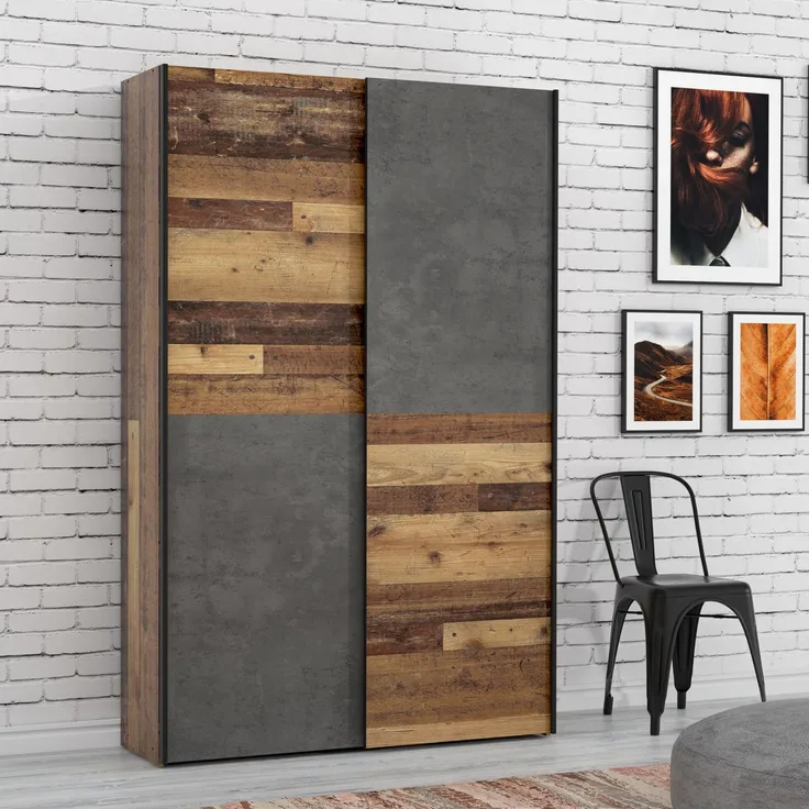 FORTE Ozzula Kleiderschrank, Holzwerkstoff, Braun/Grau, 120 x 190,5 x 41,6 cm