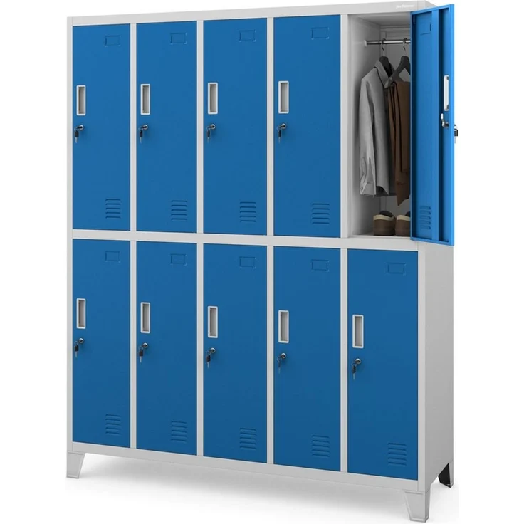 Jan Nowak Mehrzweckschrank Metall Kleiderspind 136 cm BARTEK 10 Fächer abschließbar 172 cm (Umkleideschrank BHP Arbeitsraum Produktion Magazin Sozialraum, 0,6 mm 172 x 136 x 45 cm Wandmontage Kleiderstange 30 kg 66 kg) Lüftungsschlitze Namensschildhalt... – Bild 2