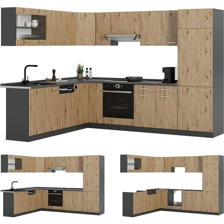 Eckküche R-Line Artisan-Eiche/Anthrazit 287 x 227 cm ohne Arbeitsplatte Vicco – Bild 6