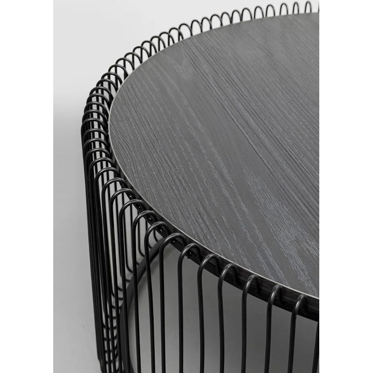 Kare Design Couchtisch Wire Wood 2er Set, Schwarz, 63/53cm Durchmesser,Wohnzimmertisch, Stahlgestell, Tischplatte aus Holz, Wohnzimmer, Rund, 34 x 70 x 70 cm (H/B/T) – Bild 5