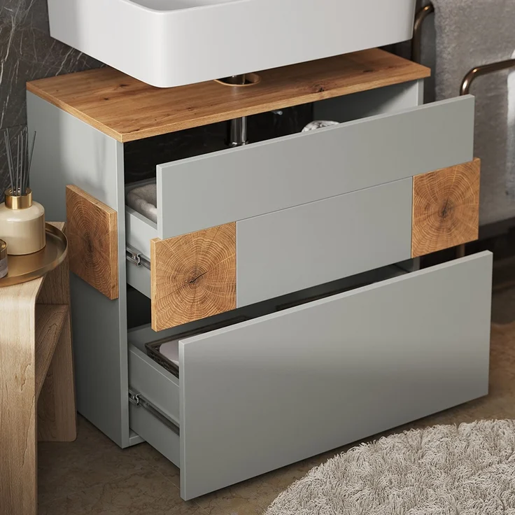 Waschbeckenunterschrank Eden Grau/Artisan 70 x 64.5 cm mit 2 Schubladen Vicco – Bild 4