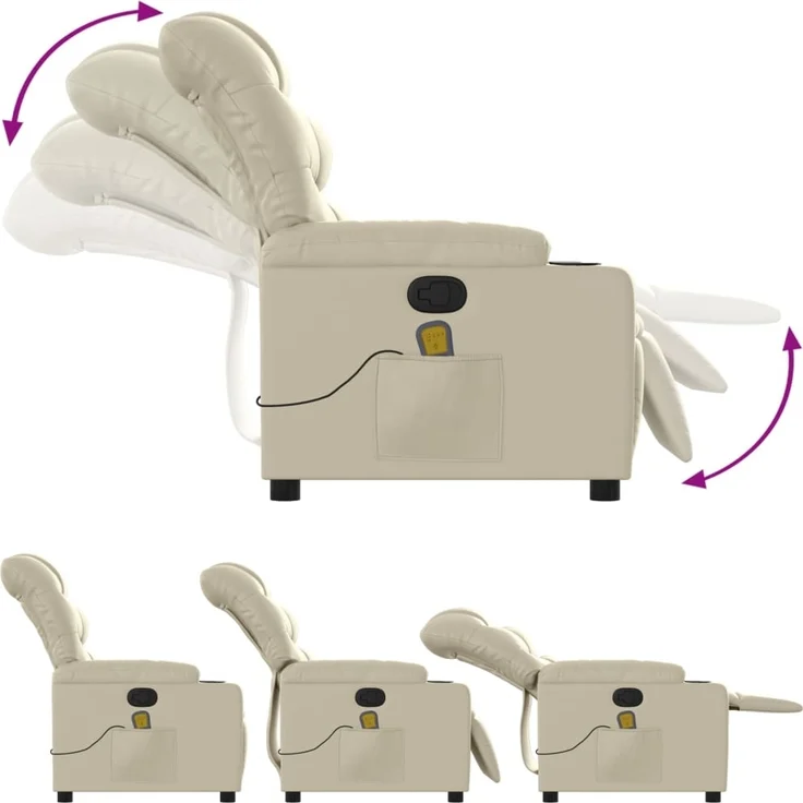 vidaXL Massagesessel mit Relaxfunktion, Kunstleder, Creme 3206904 – Bild 4