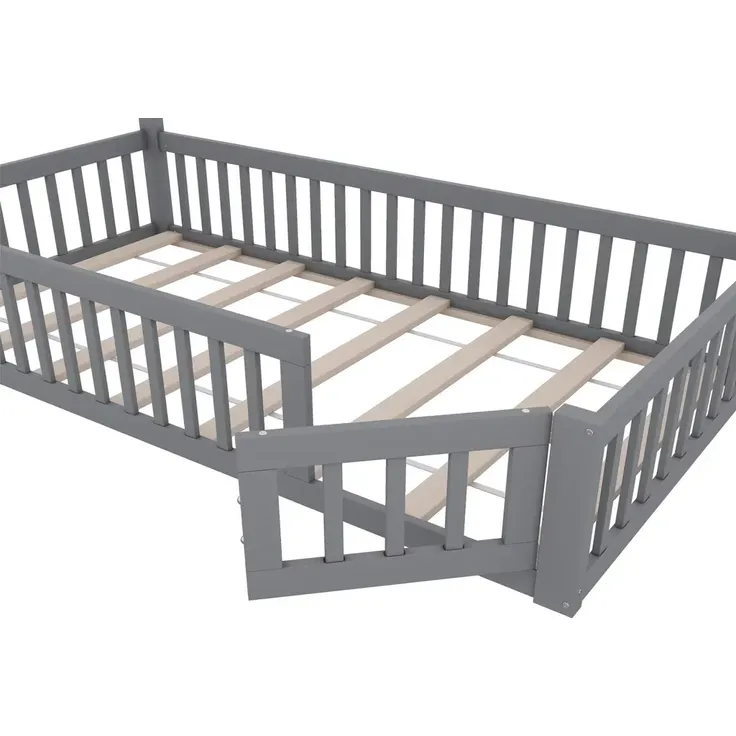 Hausbett mit Lattenrost und Rausfallschutz, 90x200 cm, Kinderbett, Jugendbett, Kiefer – Bild 8