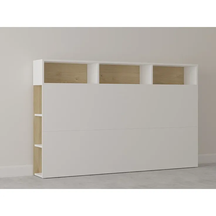 Vente-unique - NASTIA Bettkopfteil und Bettbrücke Holz, Platte Weiß - B 23 cm x H 100 cm x L 162 cm – Bild 6