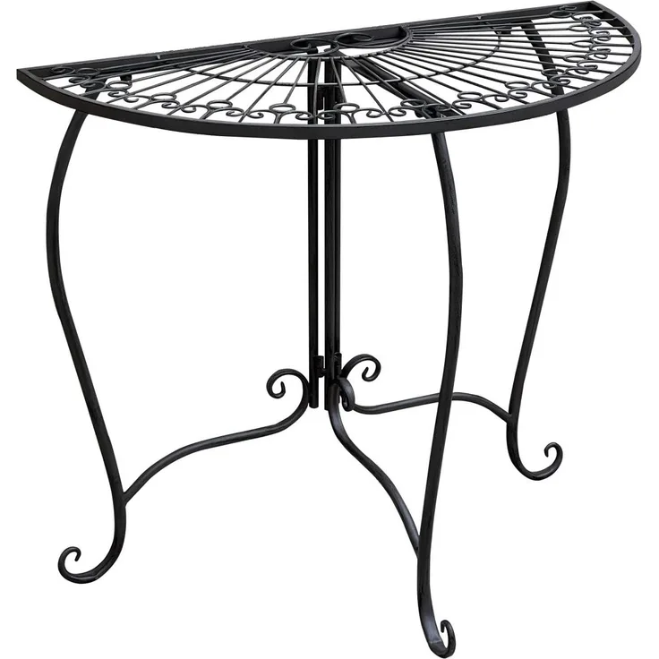 Beistelltisch Metalltisch Garten Vintage Style halbrund klappbar schwarz-kaffeebraun